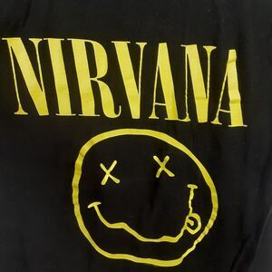 Nirvana Adult Mens Small Black Smiley Face T Shirt Short Sleeve Band Tee